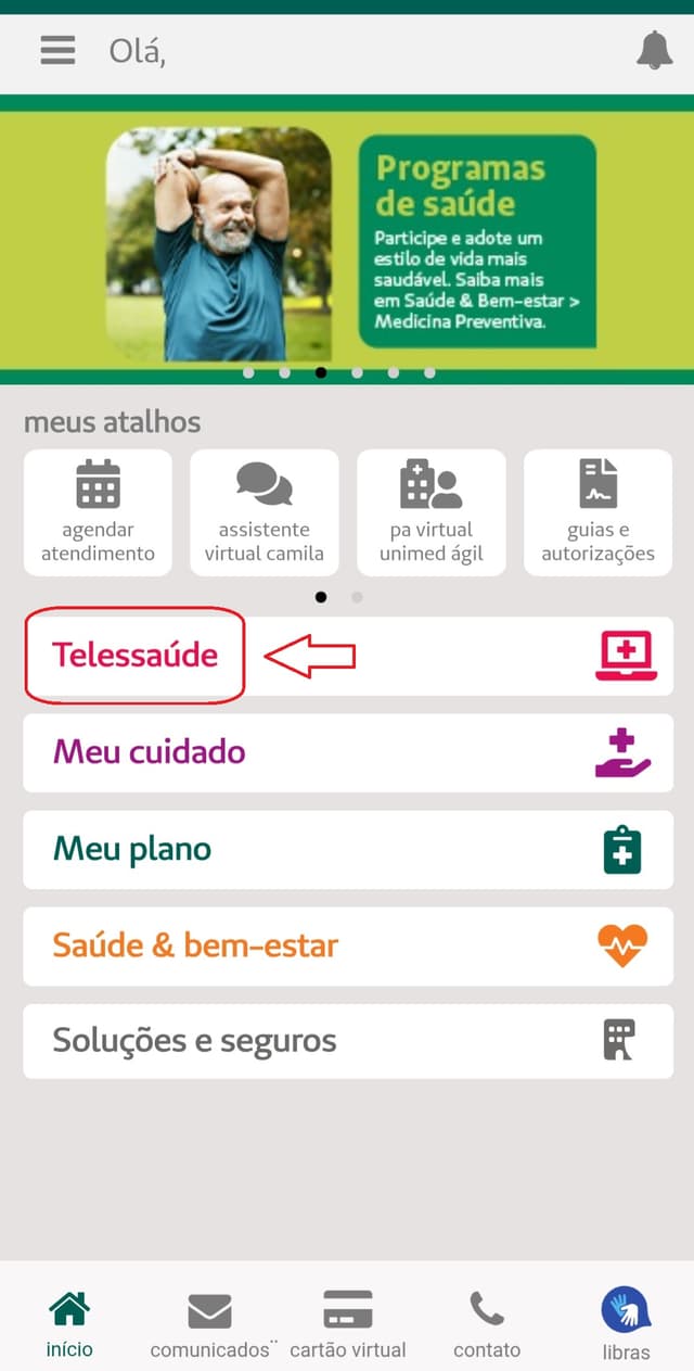 Passo 3: Toque em "Telessaúde"