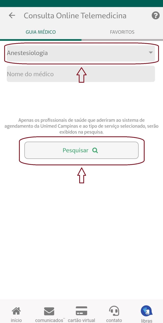 Passo 5: Selecione a especialidade "Anestesiologia"