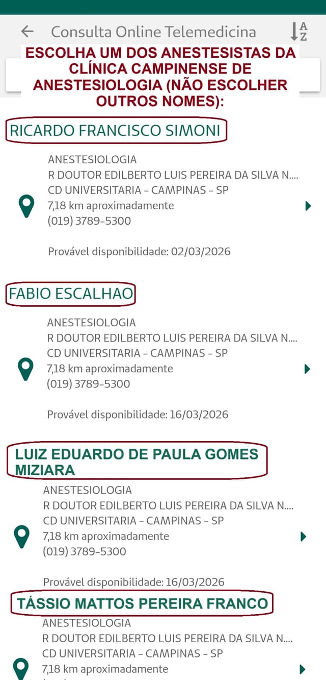 Passo 6: Busque por um dos nossos anestesistas